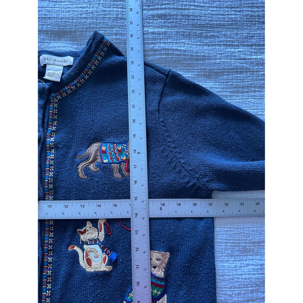 Vintage Bechamel Embroidered Dog & Cat Novelty Cardigan Blue Large - Picture 4 of 7